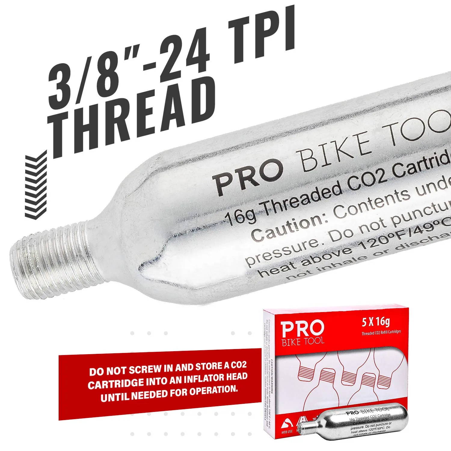 16g Threaded Co2 Cartridges - For All Co2 Bike Tire Inflators With Threaded