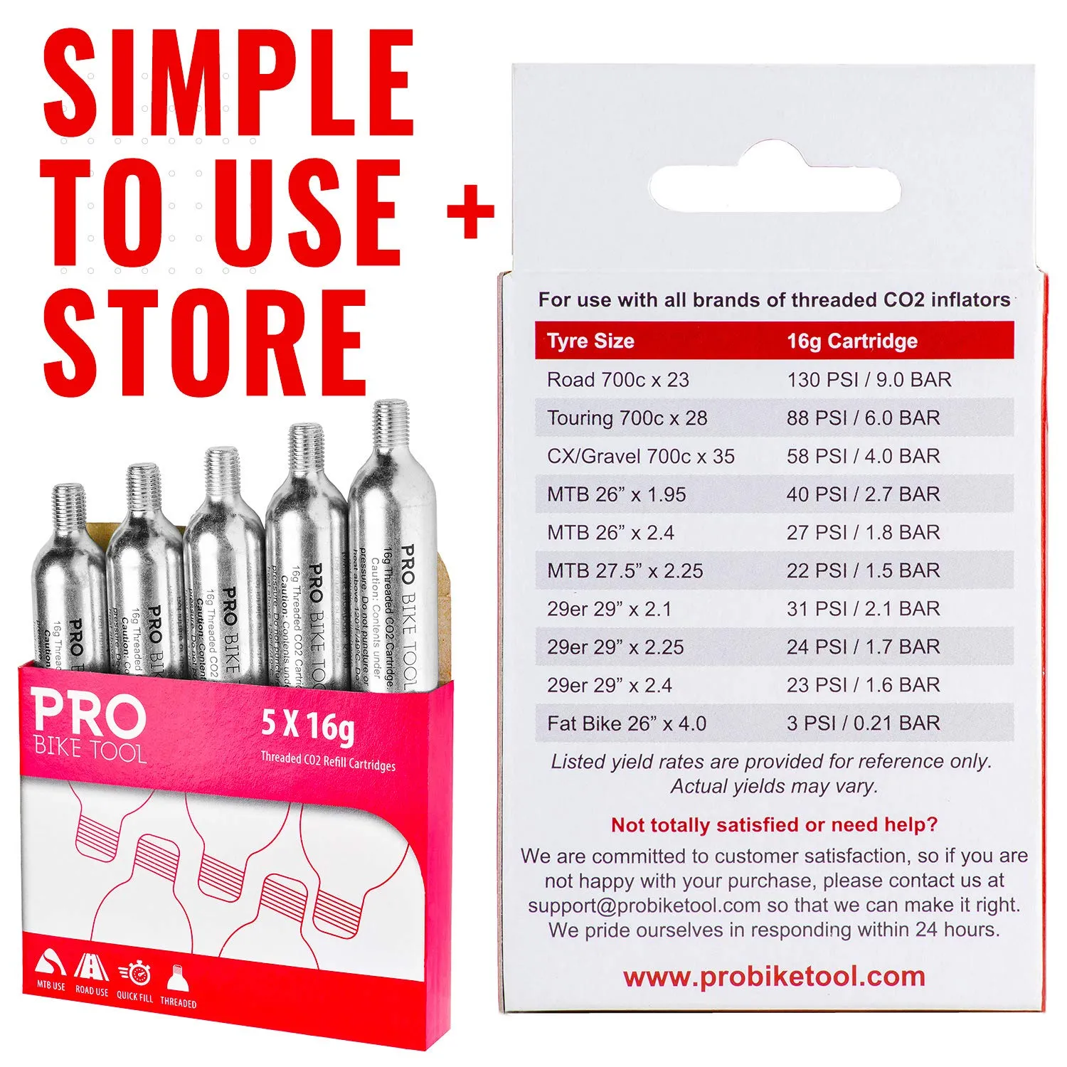 16g Threaded Co2 Cartridges - For All Co2 Bike Tire Inflators With Threaded