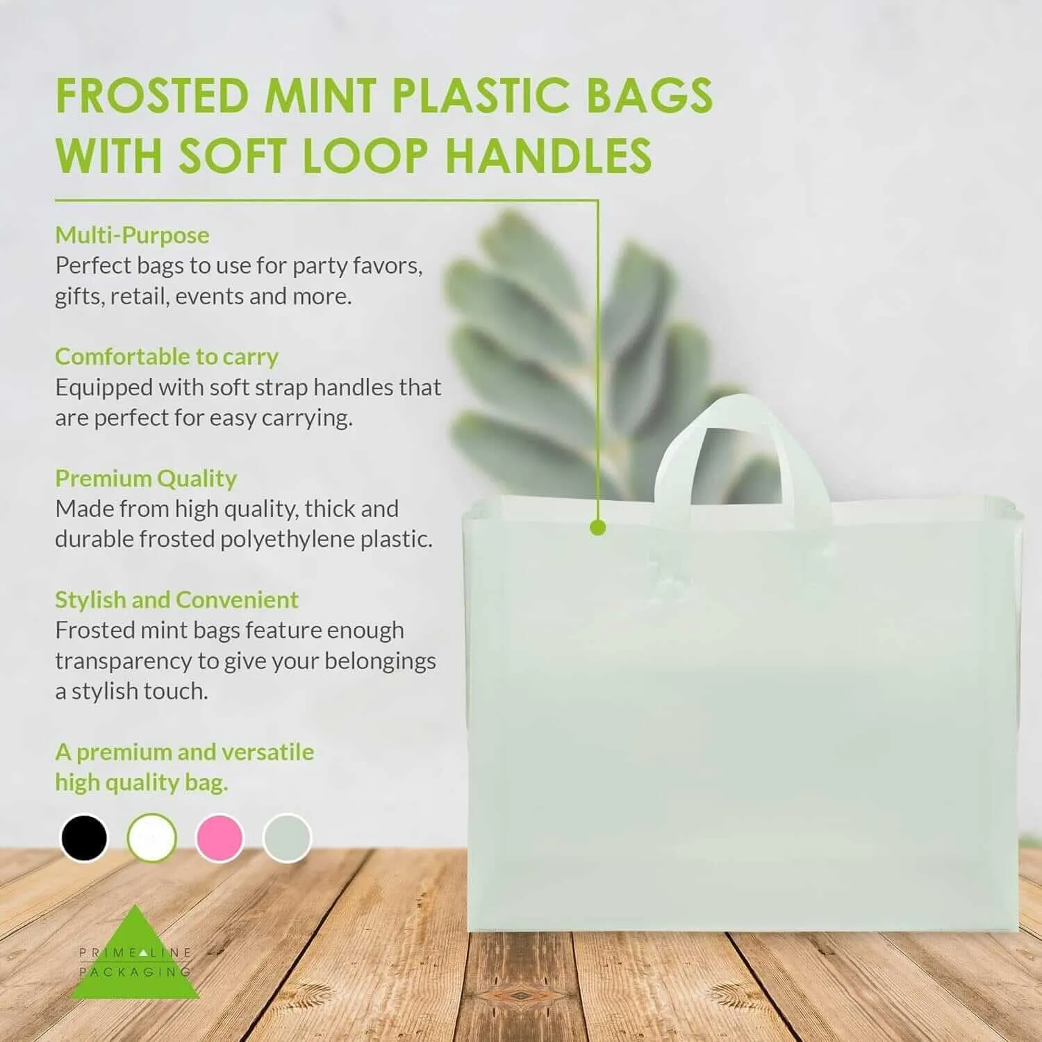 16x6x12 Large Frosted Mint Plastic Bags with Handles