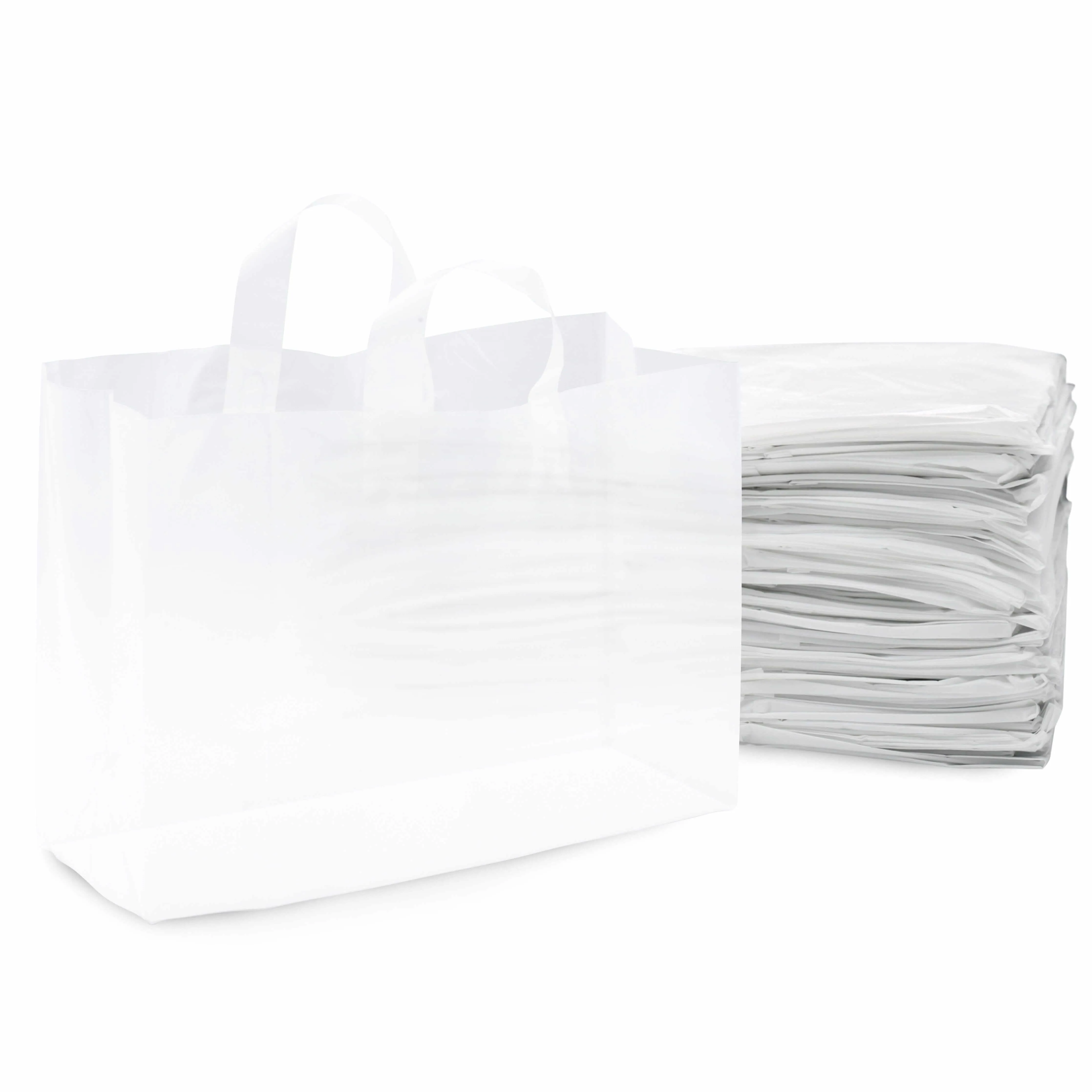 16x6x12 Large Frosted White Plastic Bags with Handles