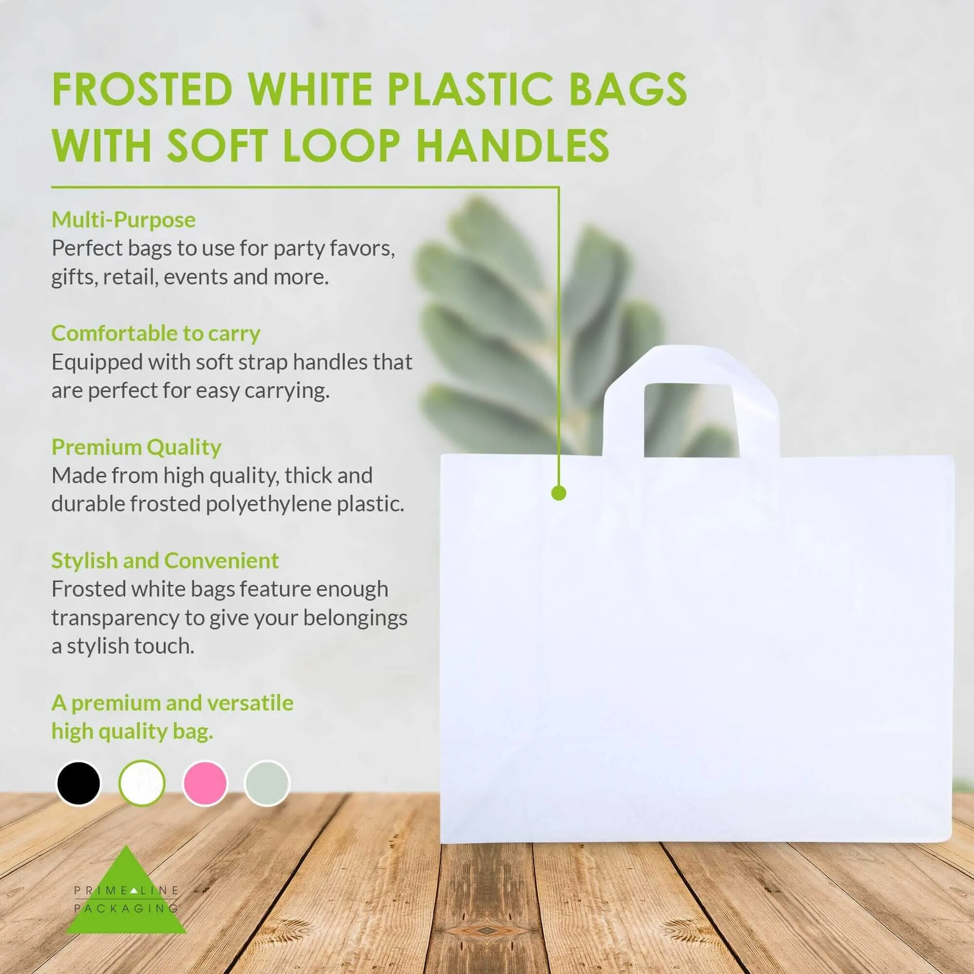 16x6x12 Large Frosted White Plastic Bags with Handles