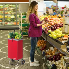 2-in-1 Portable Shopping Cart with 13.2 Gal Removable Bag-Red