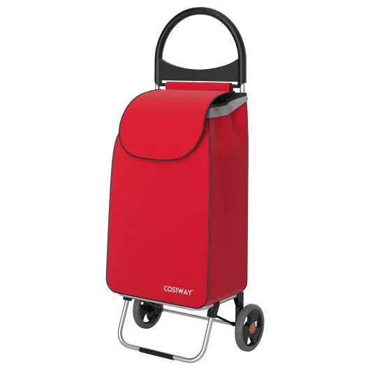 2-in-1 Portable Shopping Cart with 13.2 Gal Removable Bag-Red