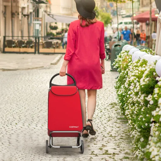 2-in-1 Portable Shopping Cart with 13.2 Gal Removable Bag-Red