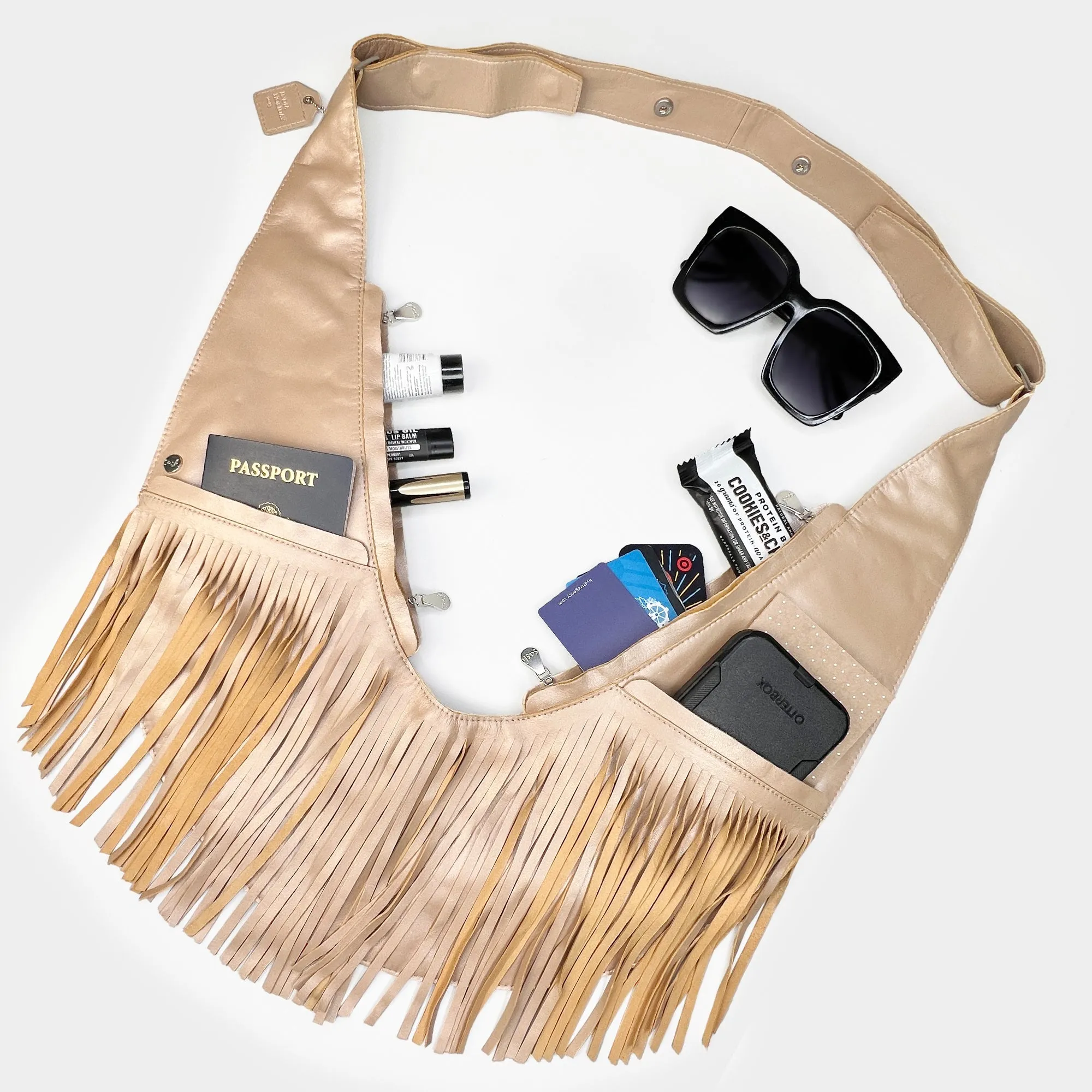 24K Leather Fringe Sash Bag