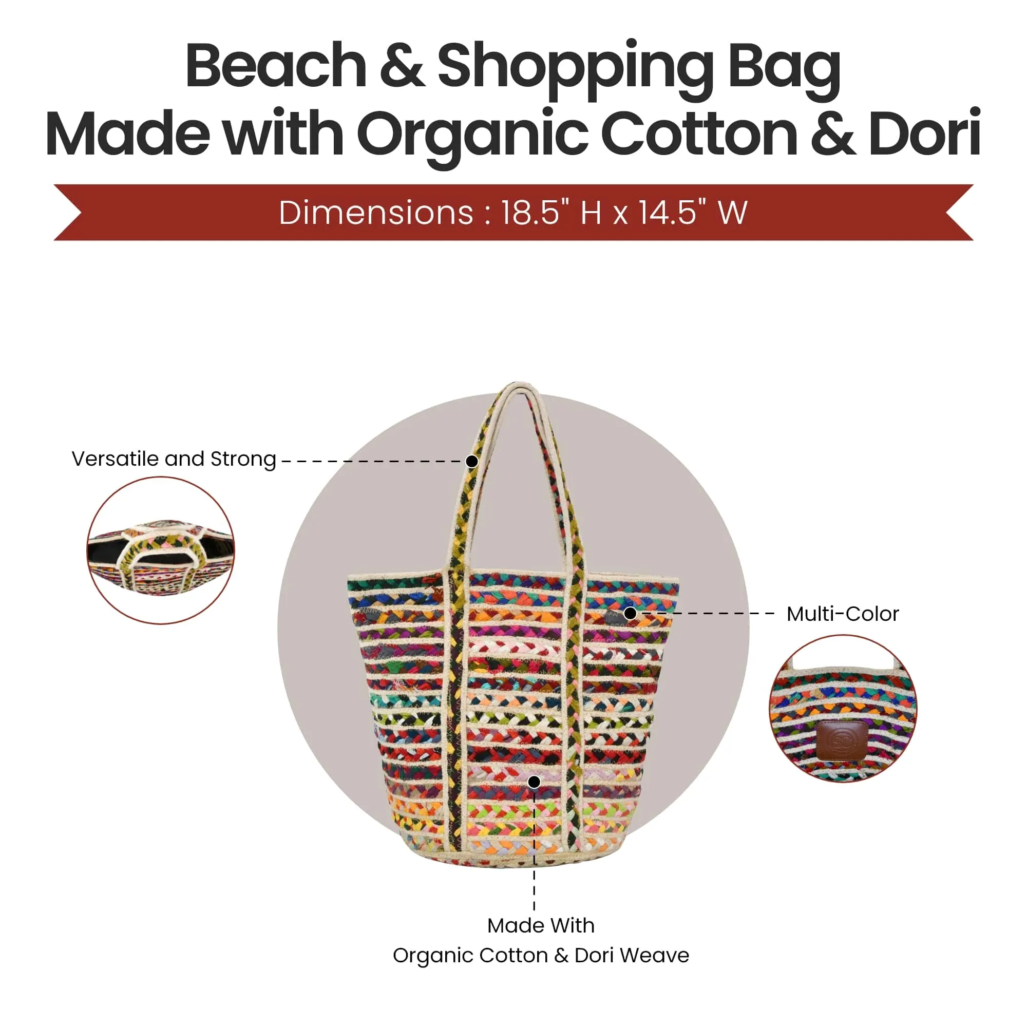 37101 Beach & Shopping Bag in Multi-Color Natural Cotton & Dori Weave | Style n Craft