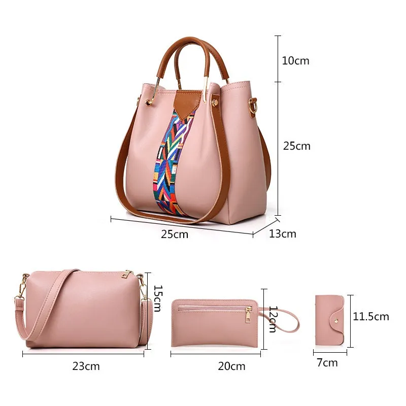 4PCS Set Elegant Women Leather Handbag Shoulder Messenger Tote Bag