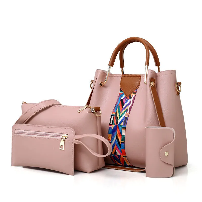 4PCS Set Elegant Women Leather Handbag Shoulder Messenger Tote Bag