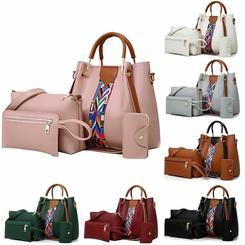 4PCS Set Elegant Women Leather Handbag Shoulder Messenger Tote Bag