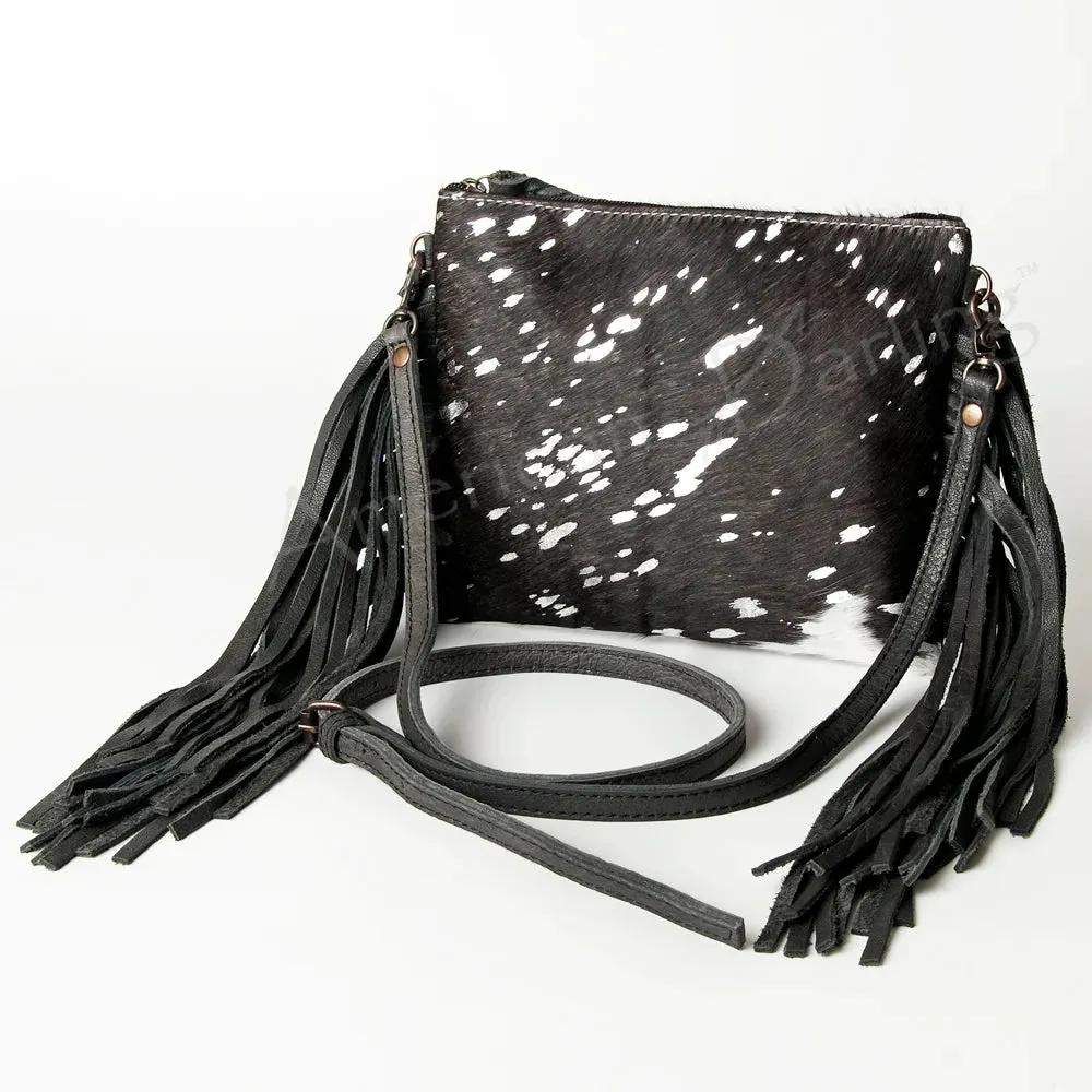 American Darling White/Black Hide with Acid Wash and Fringe Purse