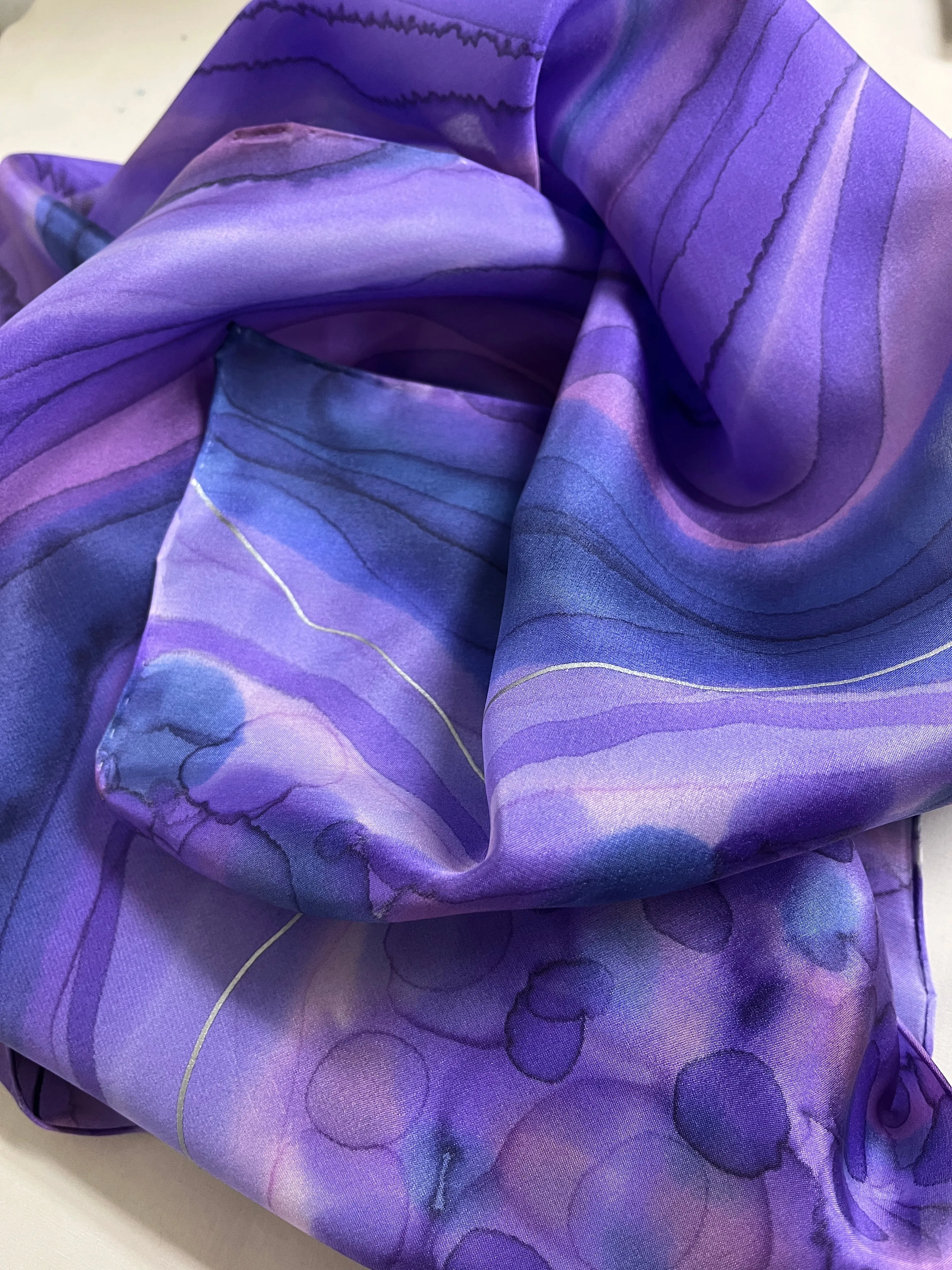 “Amethyst Geode" - Hand-dyed Silk Scarf - $130