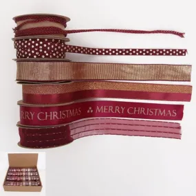 Assorted Christmas Plum Red Mix Ribbon - 3m