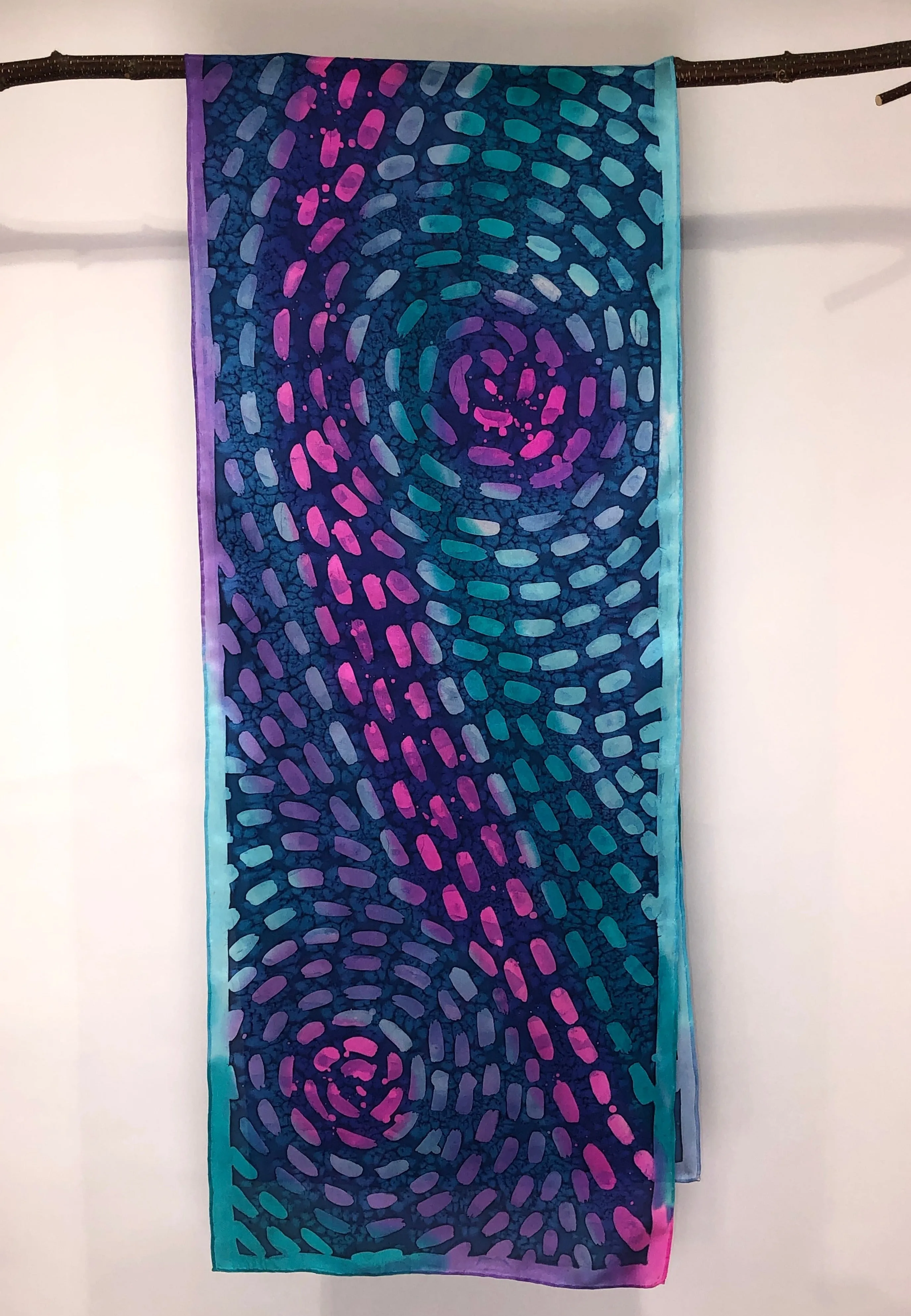 “Aurora Currents" - Hand-dyed Silk Scarf - $125