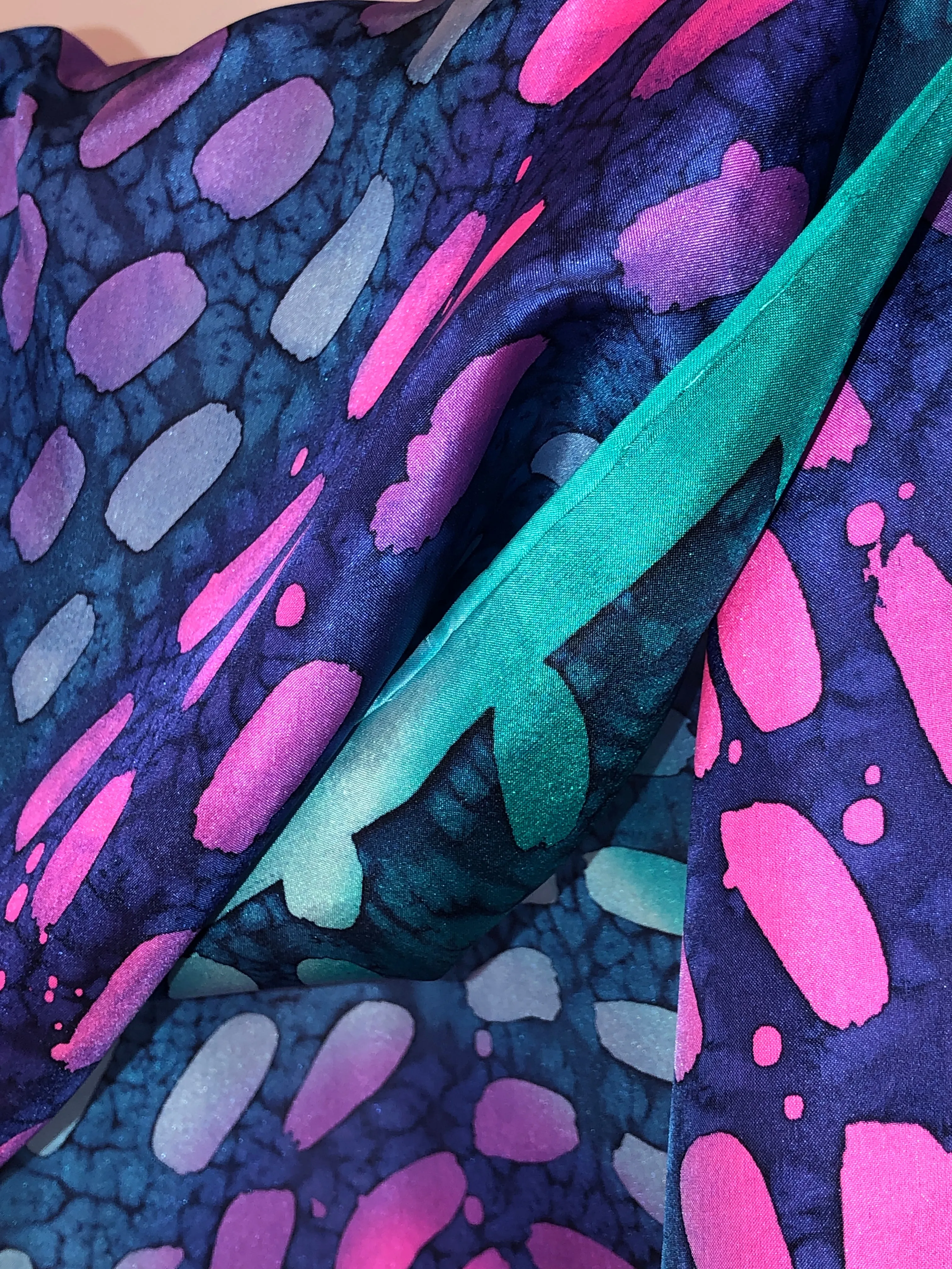 “Aurora Currents" - Hand-dyed Silk Scarf - $125