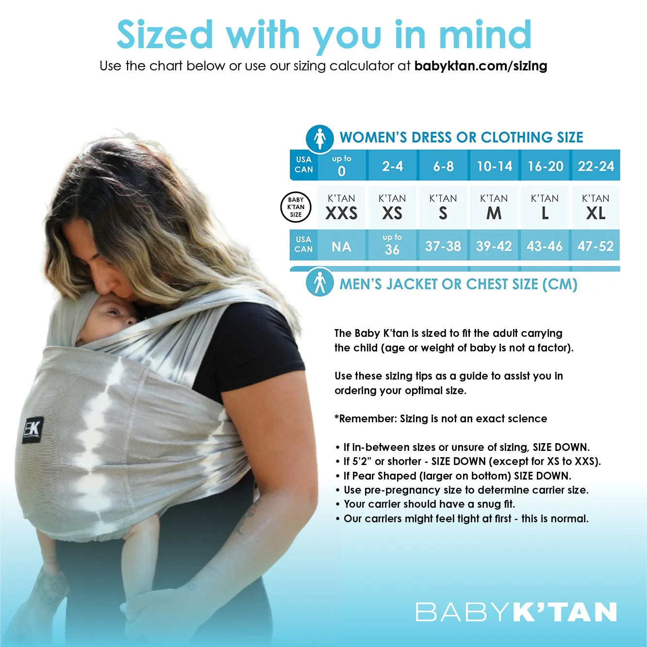 Baby K'tan Active Oasis Baby Carrier - Blue/Turquoise - S