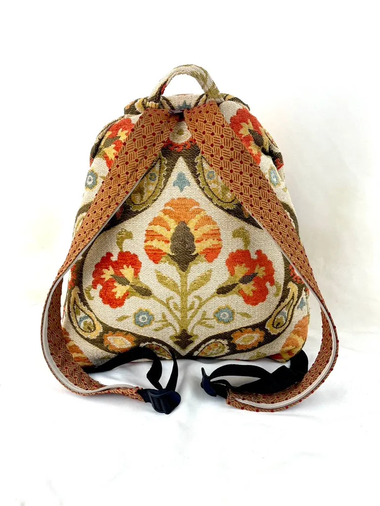 Backpack, Large Ivory Floral Tapestry