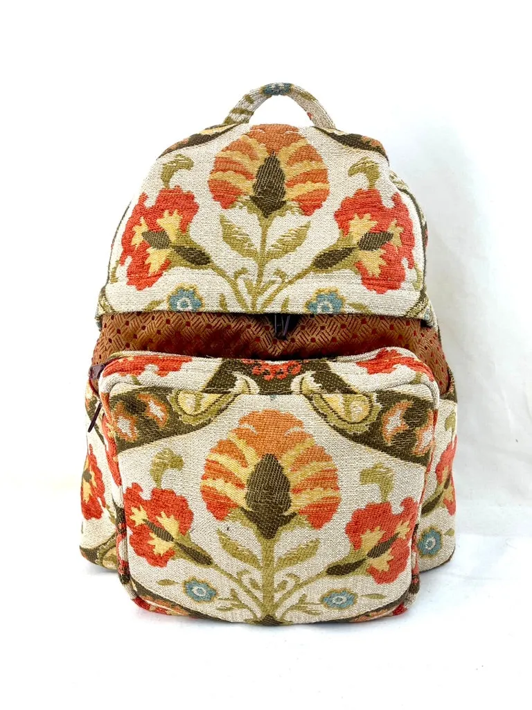 Backpack, Large Ivory Floral Tapestry