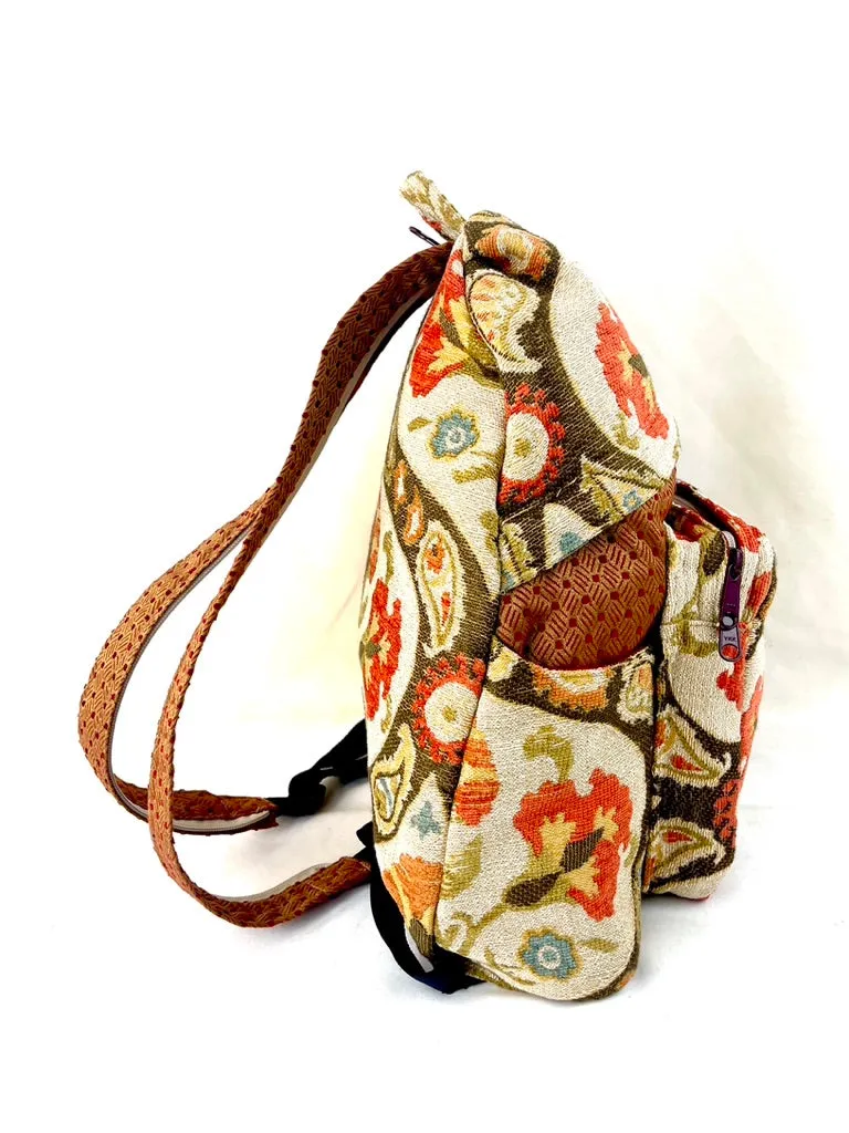 Backpack, Large Ivory Floral Tapestry