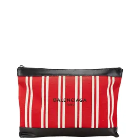 Balenciaga Canvas Leather Stripe Logo Clutch Bag 420407