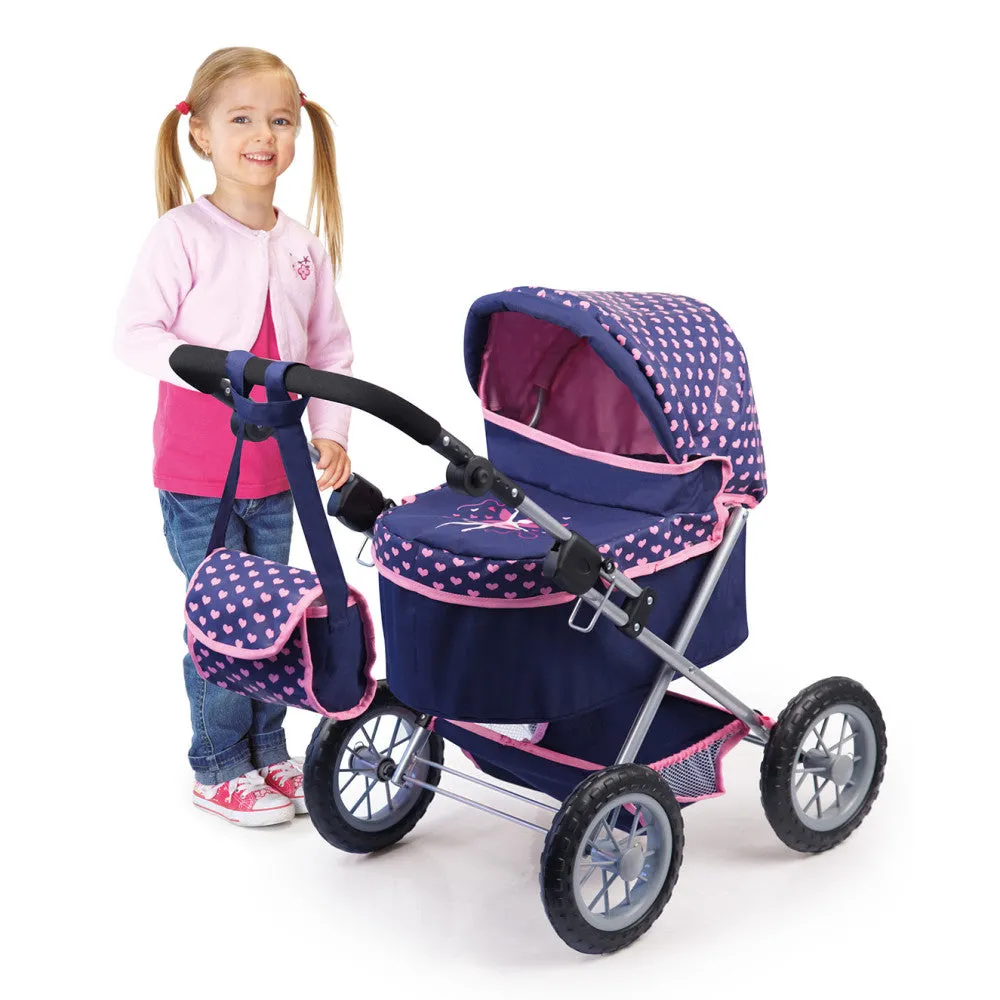 Bayer Design Trendy Doll Pram Stroller with Shoulder Bag - Fashionable Pink