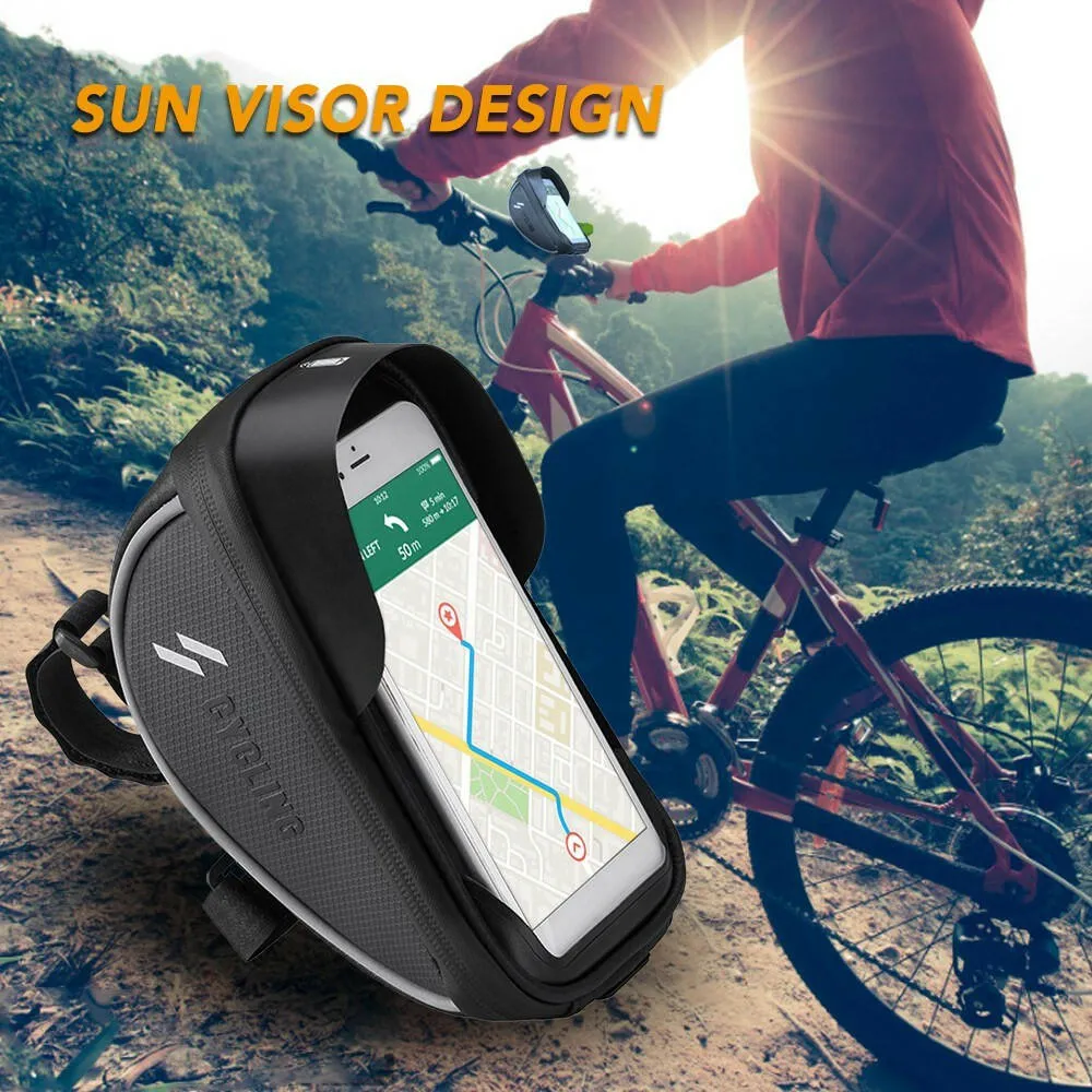 Bicycle Handlebar Phone Mount Bag Waterproof Cycling Front Frame Top Tube Bag Pannier with Touchscreen Phone Holder Case Bike Tool Storage Bag Pack