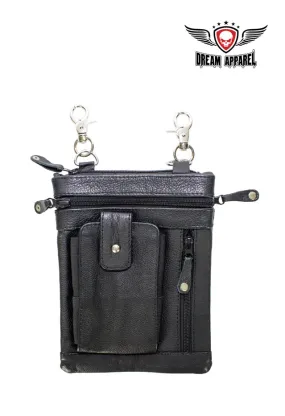 Black Naked Cowhide Leather Multi-Pocket Belt Bag