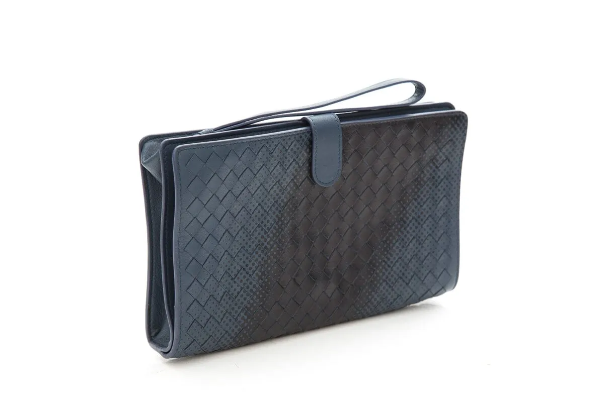 Bottega Veneta Intrecciato Blue & Black Graphic Clutch