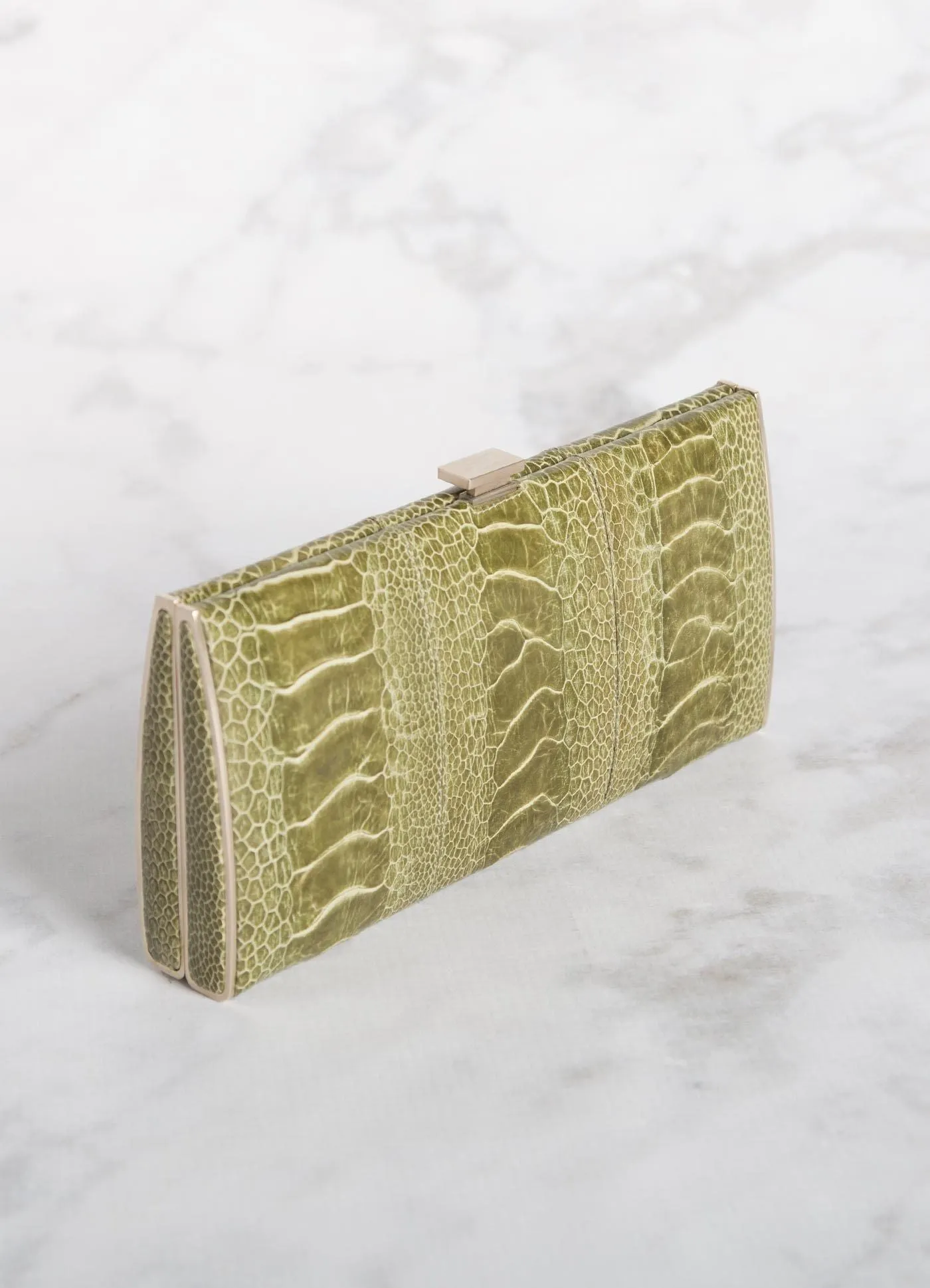 Box Wallet, Light Green Ostrich Sh., Gold-Tone