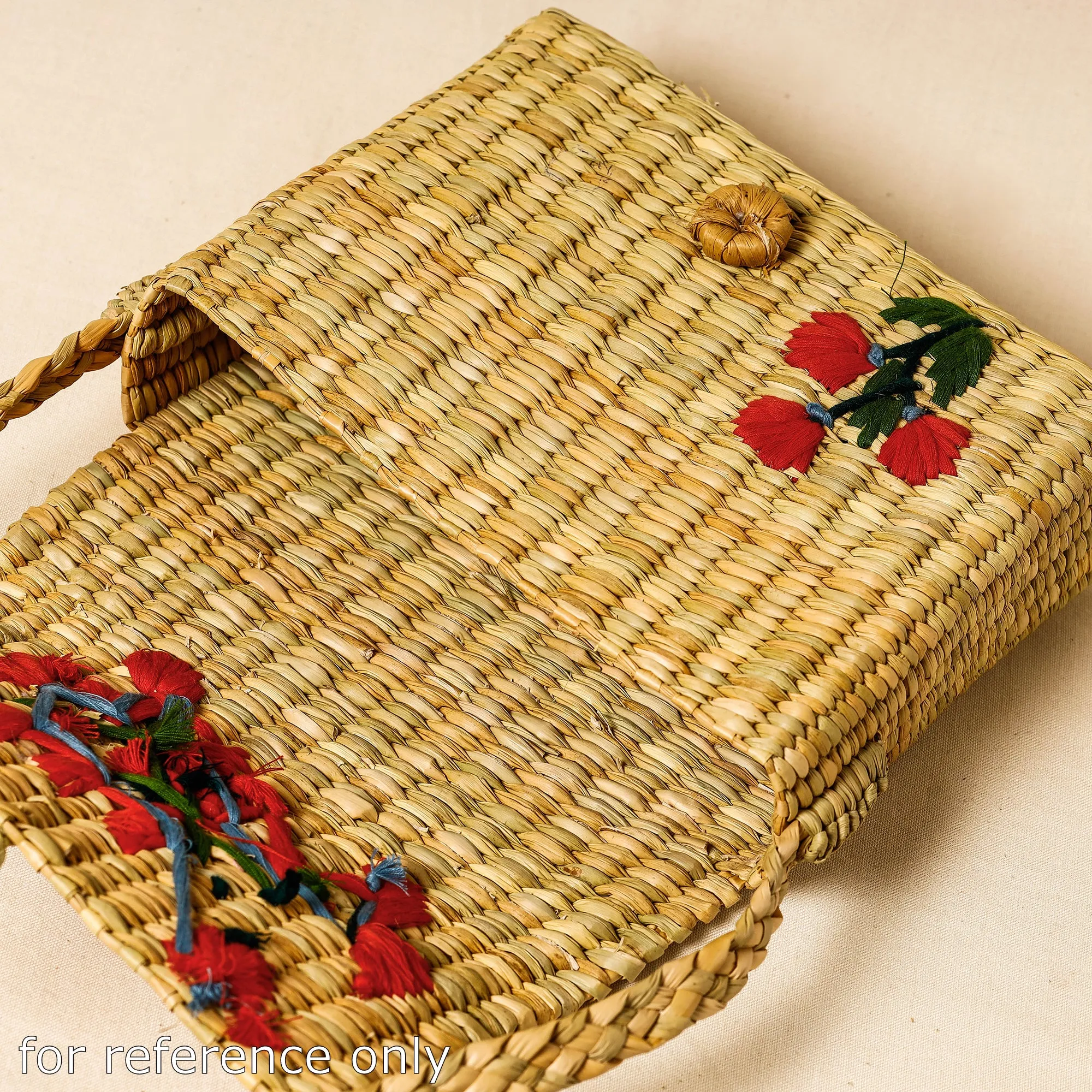 Brown - Handcrafted Natural Water Reed Embroidered Sling Bag