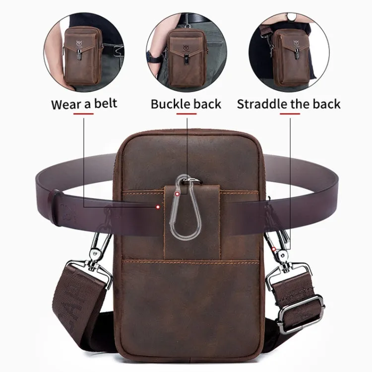 BULL CAPTAIN 076 Retro Leather Mobile Phone Waist Bag Men Leather Messenger Bag(Brown)