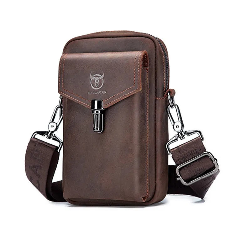 BULL CAPTAIN 076 Retro Leather Mobile Phone Waist Bag Men Leather Messenger Bag(Brown)