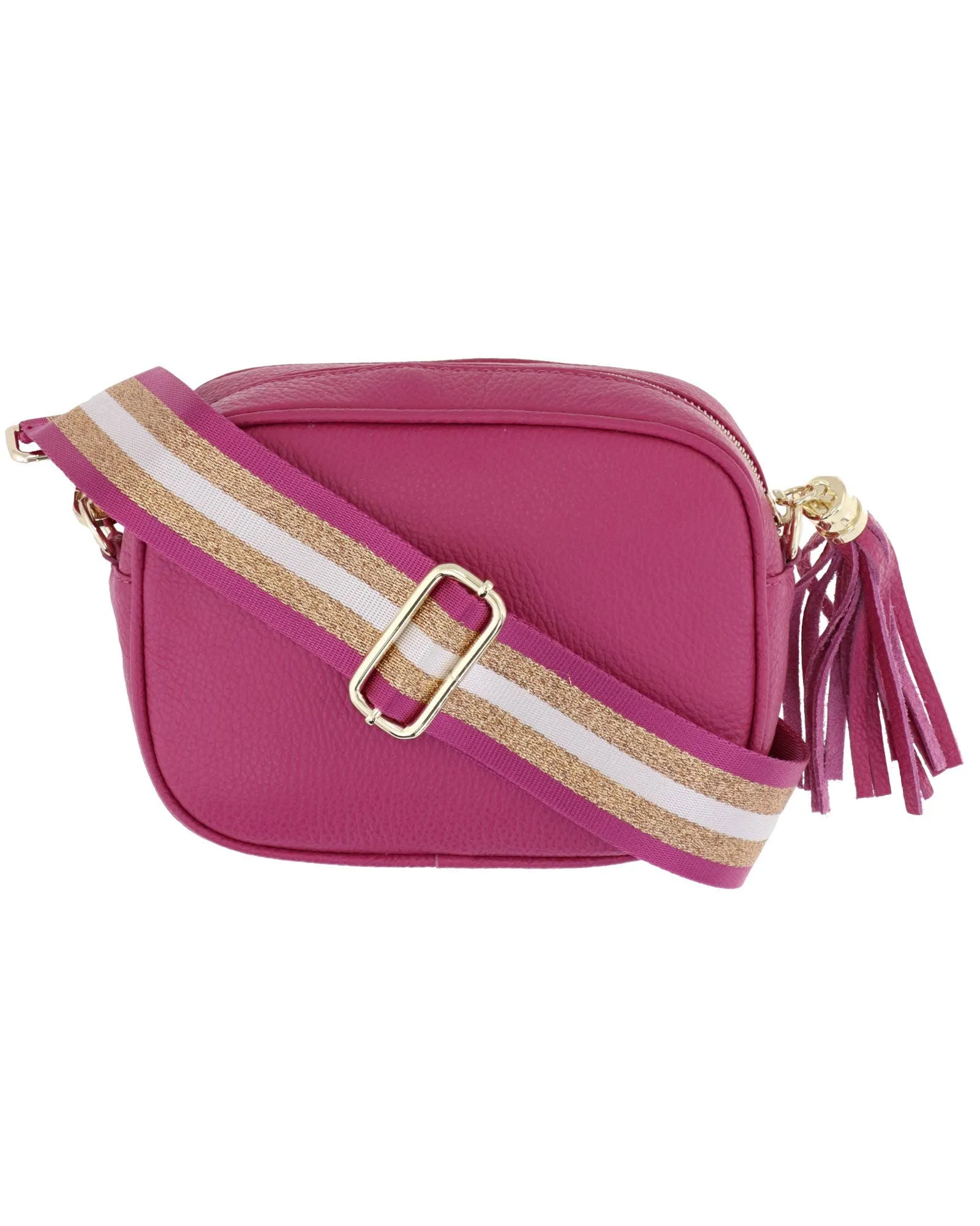 Cadenza Tassel Crossbody Leather Camera Bag: Fuchsia