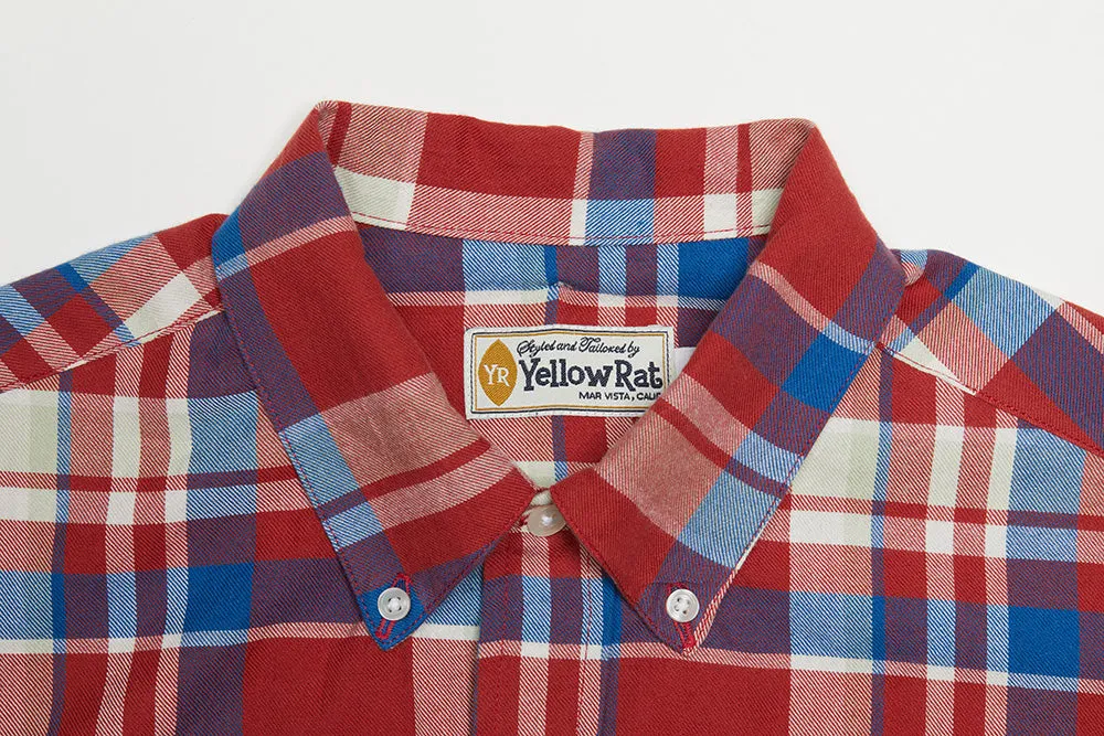 Convertible Collar Button-down Shirt (Red x Royal)