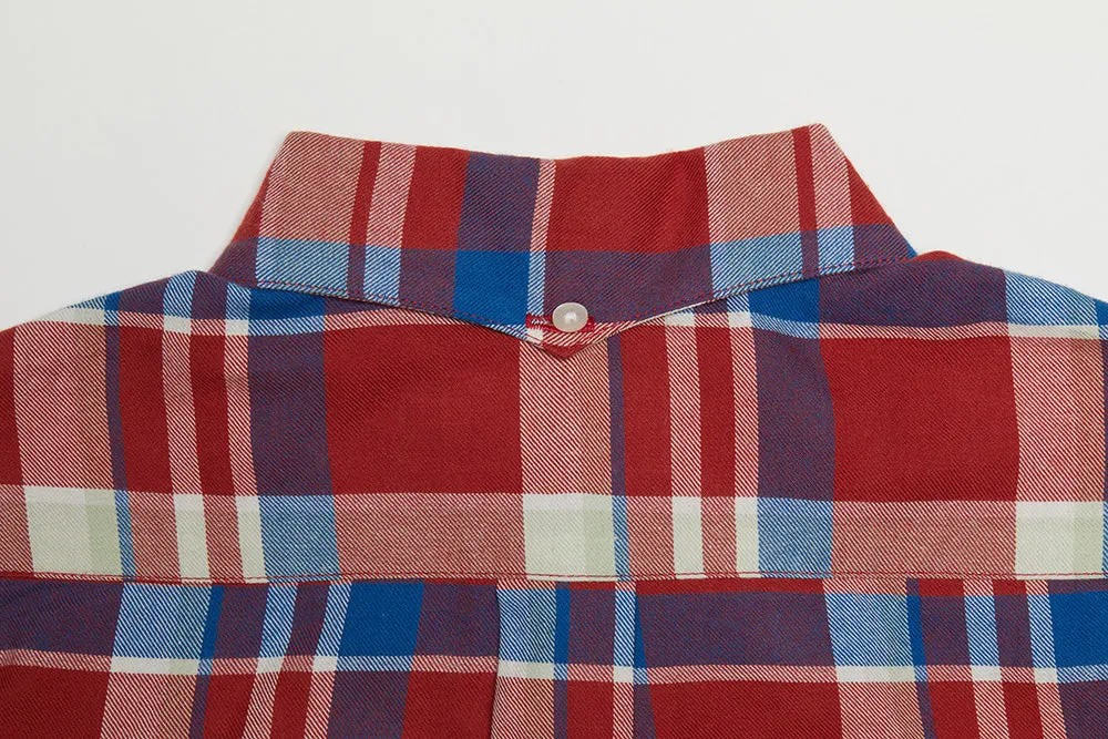 Convertible Collar Button-down Shirt (Red x Royal)