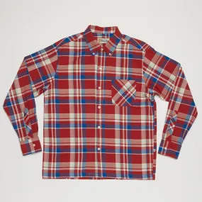 Convertible Collar Button-down Shirt (Red x Royal)