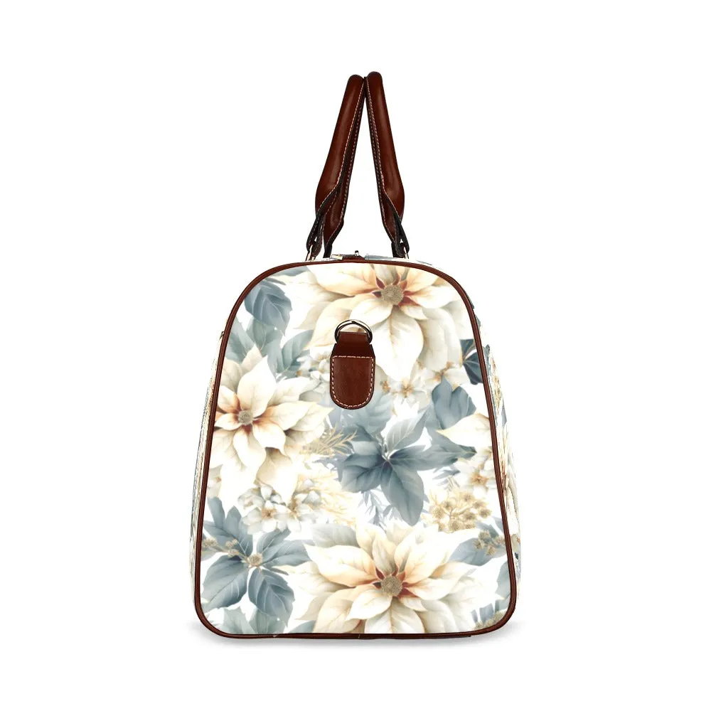 Cream Poinsettia Waterproof Travel Bag/Small (Model 1639)