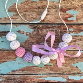 Crochet Bead Nursing Necklace - White/Lavender/Pink