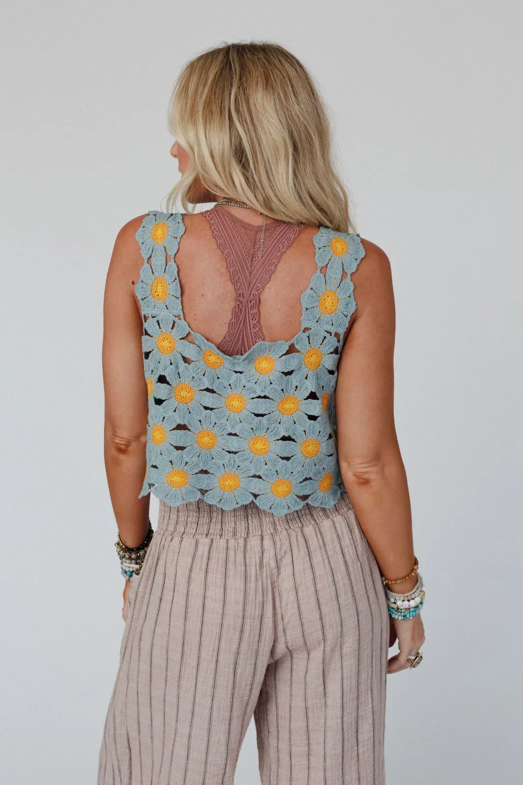 Daisy Bloom Crochet Top - Blue