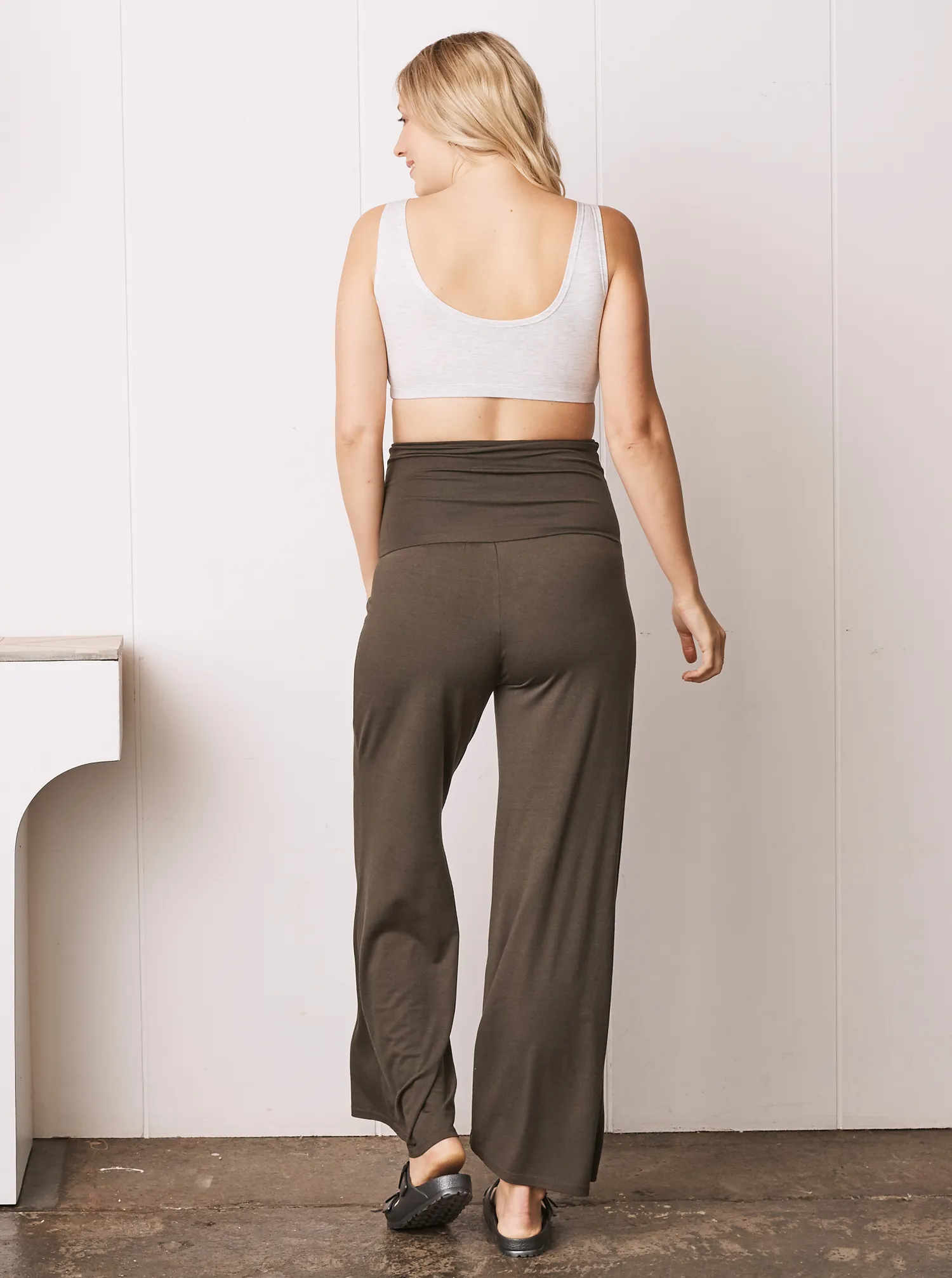 Debra Wide Leg Maternity Bamboo Pants in Olive Green