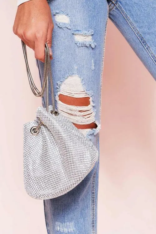 Diamante Detail Chain Bucket Bag