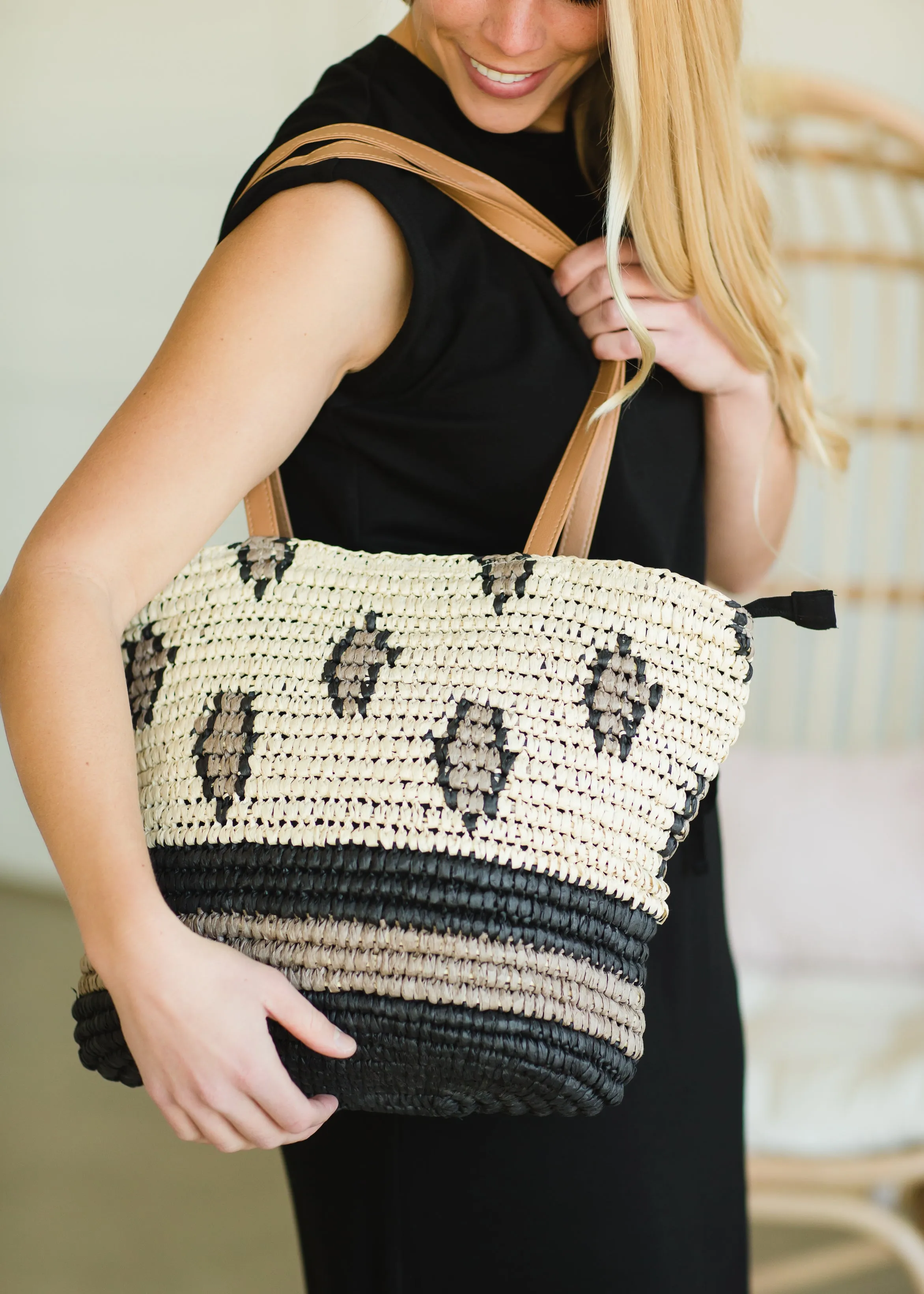 Diamond   Striped Straw Bag - FINAL SALE