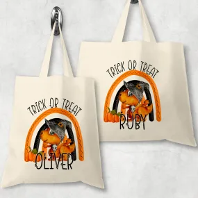 Dino Rainbow Halloween Trick or Treat Tote Bag