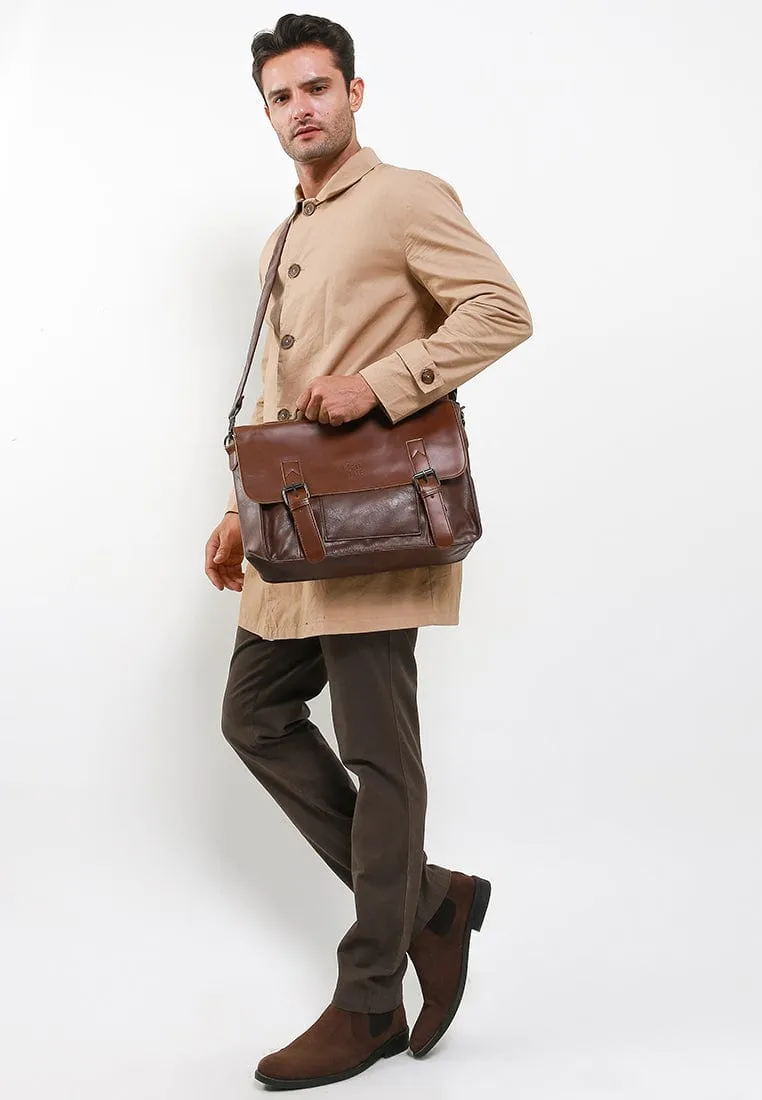 Distressed Leather Office Bag - Dark Brown