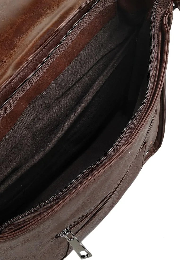 Distressed Leather Office Bag - Dark Brown