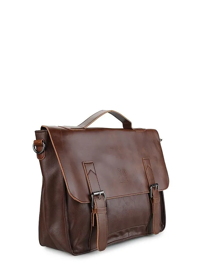 Distressed Leather Office Bag - Dark Brown