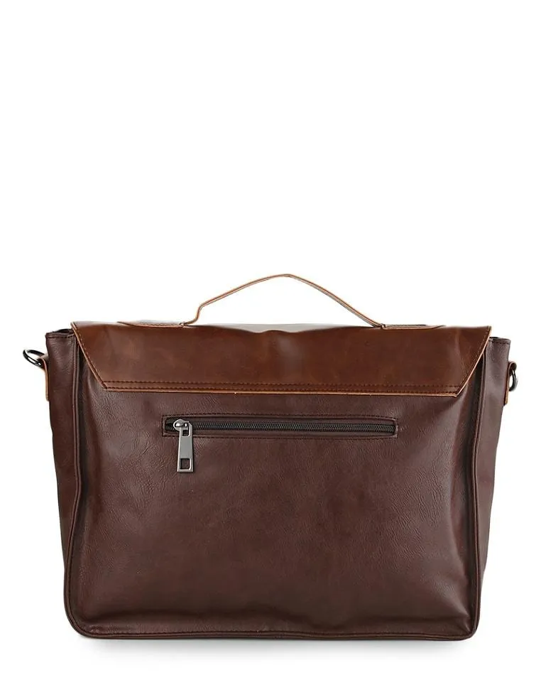 Distressed Leather Office Bag - Dark Brown