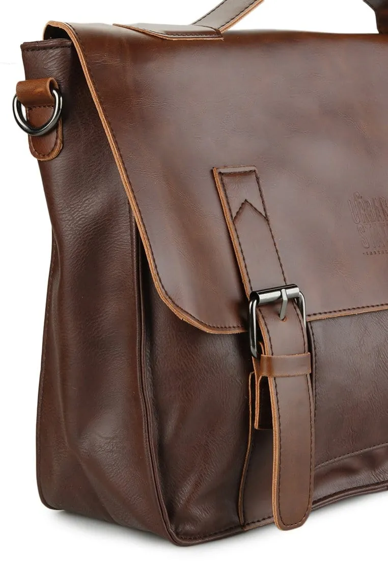 Distressed Leather Office Bag - Dark Brown