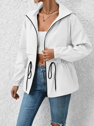 Drawstring Zip Up Hooded Jacket