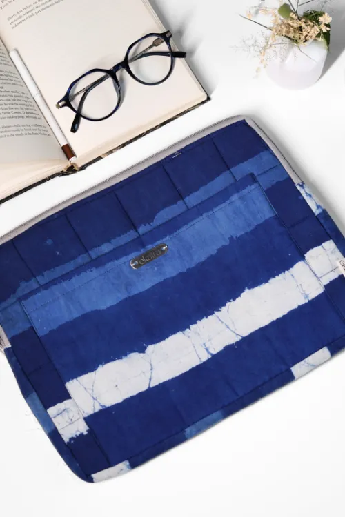 Ekatra Indigo Stripes Sustainable Handmade Cotton Laptop Sleeve/Laptop Cover