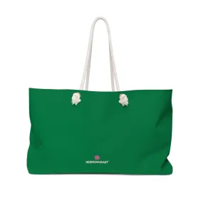 Emerald Green Color Weekender Bag, Solid Green Color 24"x13" Designer Modern Essential Market Large Tote Bag- Made in USA